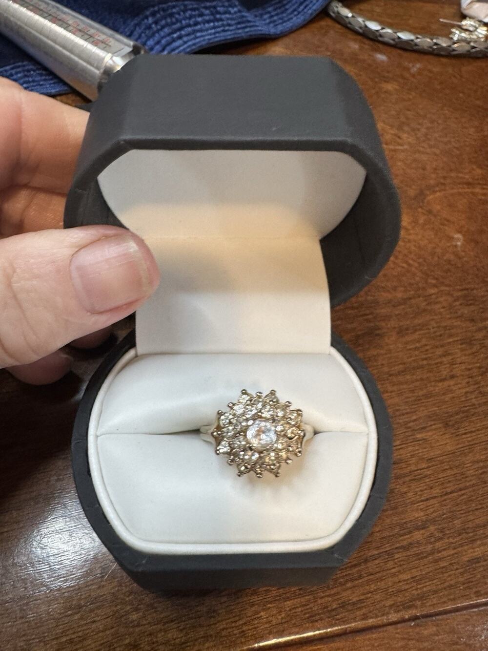 Vintage ESPO 14K GE Clear Rhinestone Cluster Ring Size 7 Gold Plated